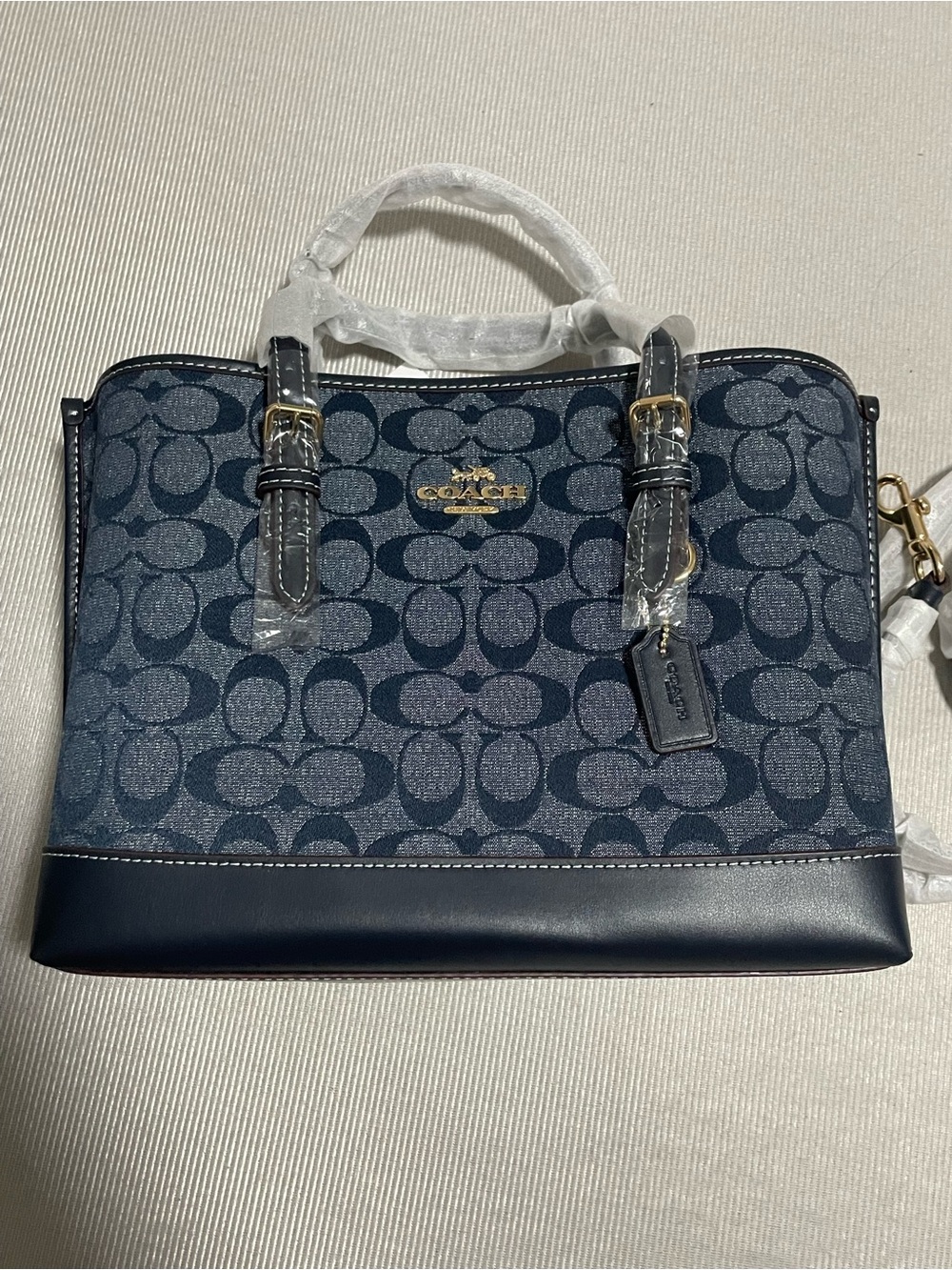 Coach Blue Denim Signature Mini Satchel with Dark Blue Trim